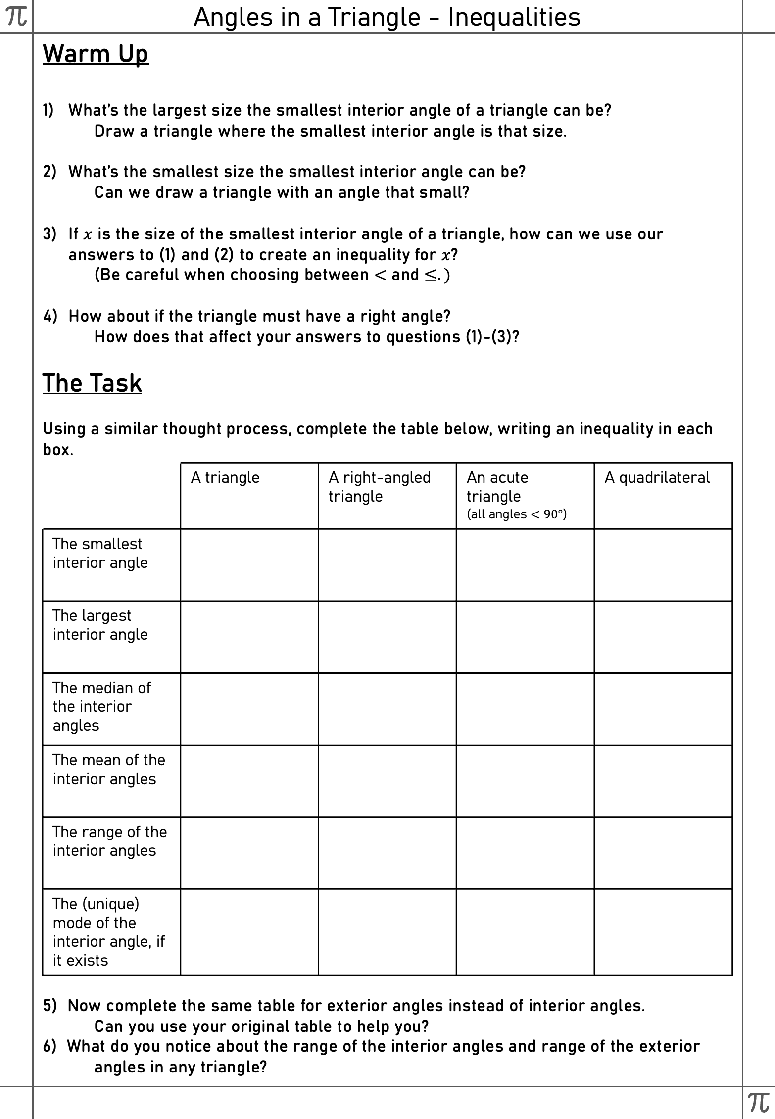 Angles in a triangle inequalities task page 1