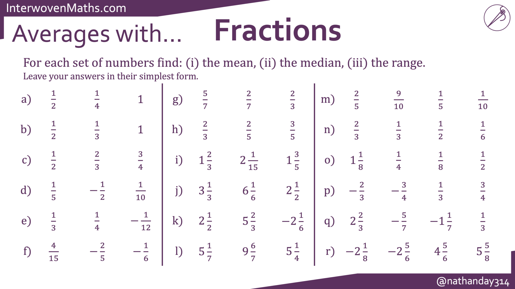 Preview of Averages with Fractions