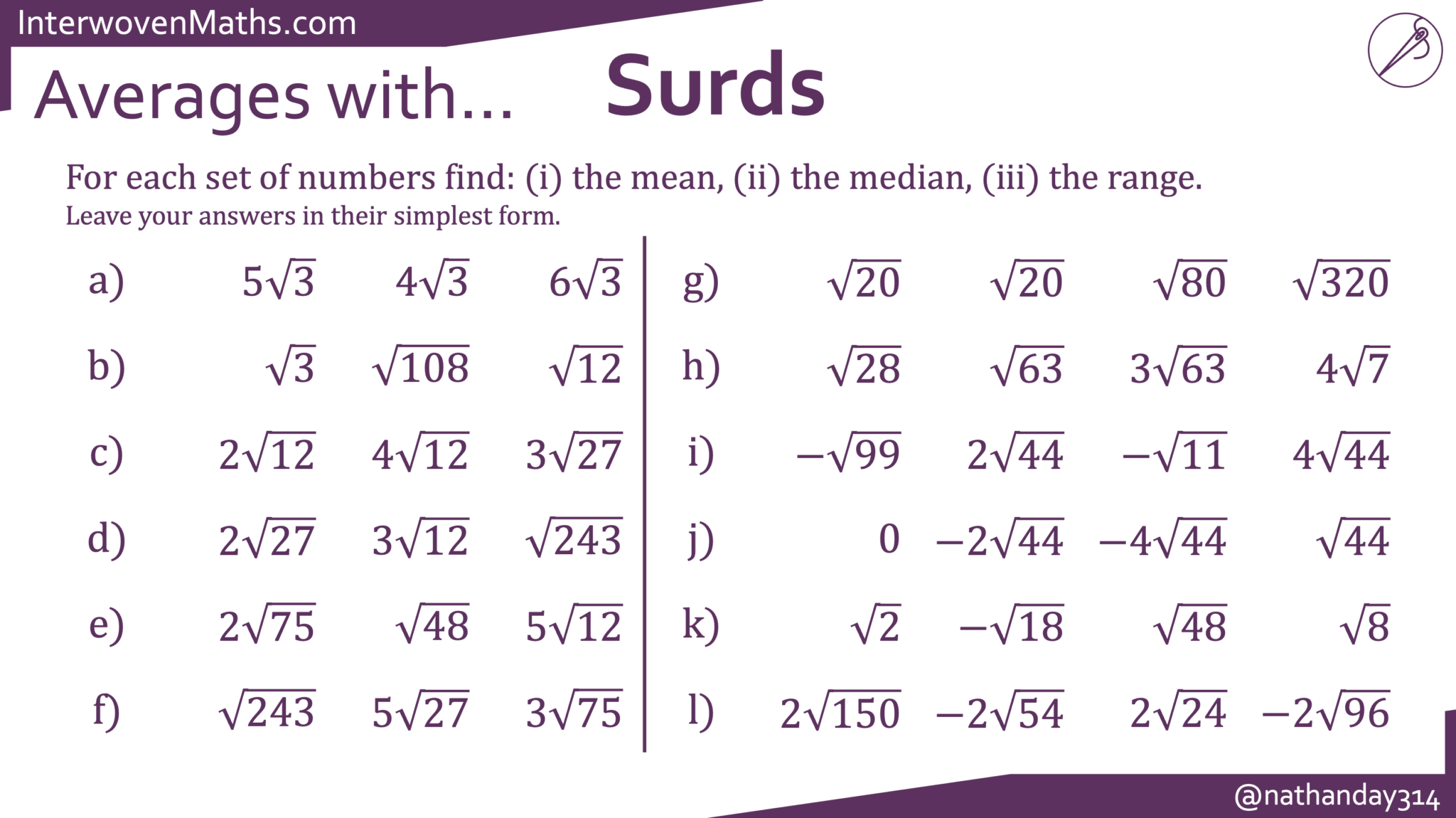 Preview of Averages with Surds