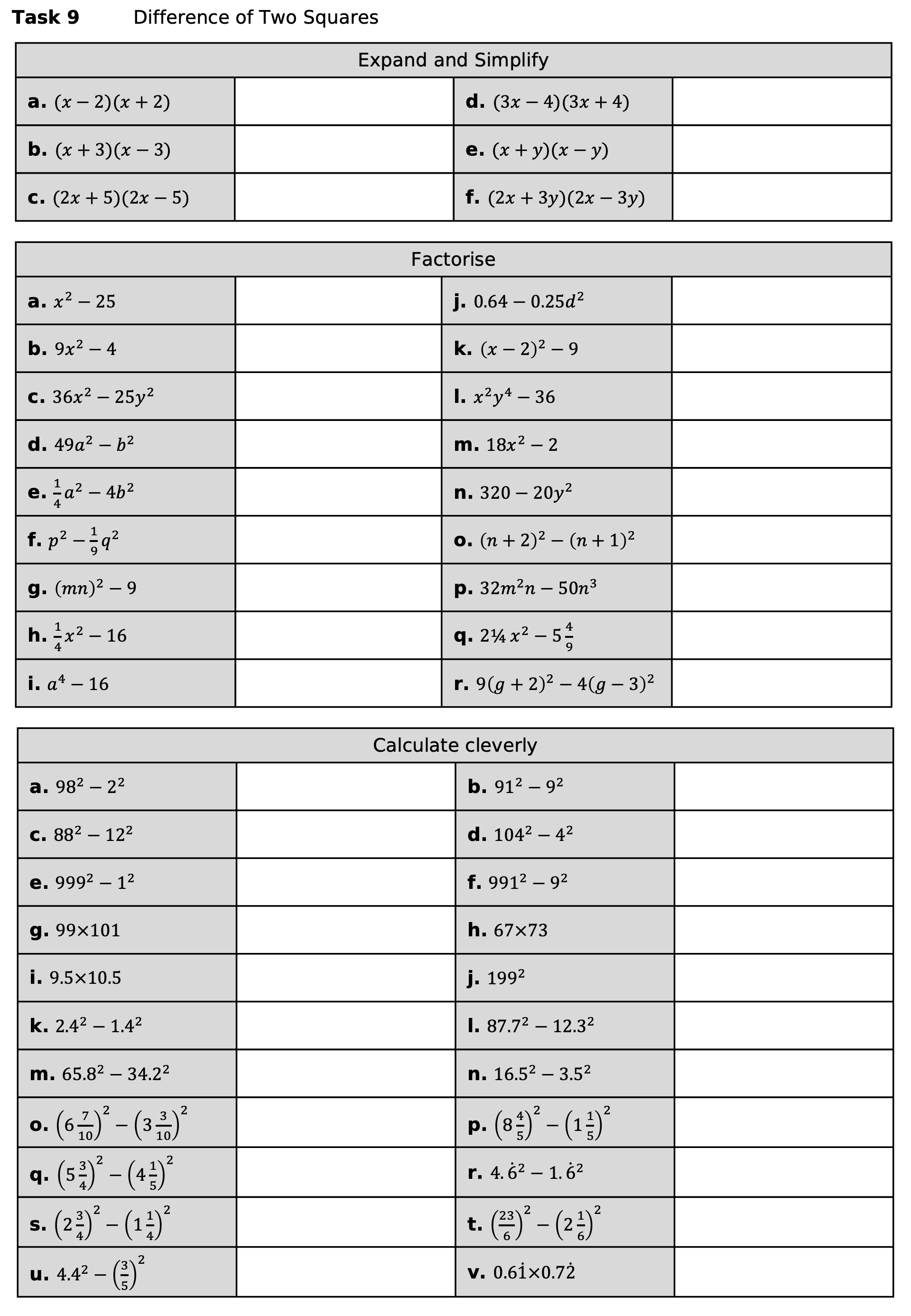Preview of Expanding and Factorising Quadratics