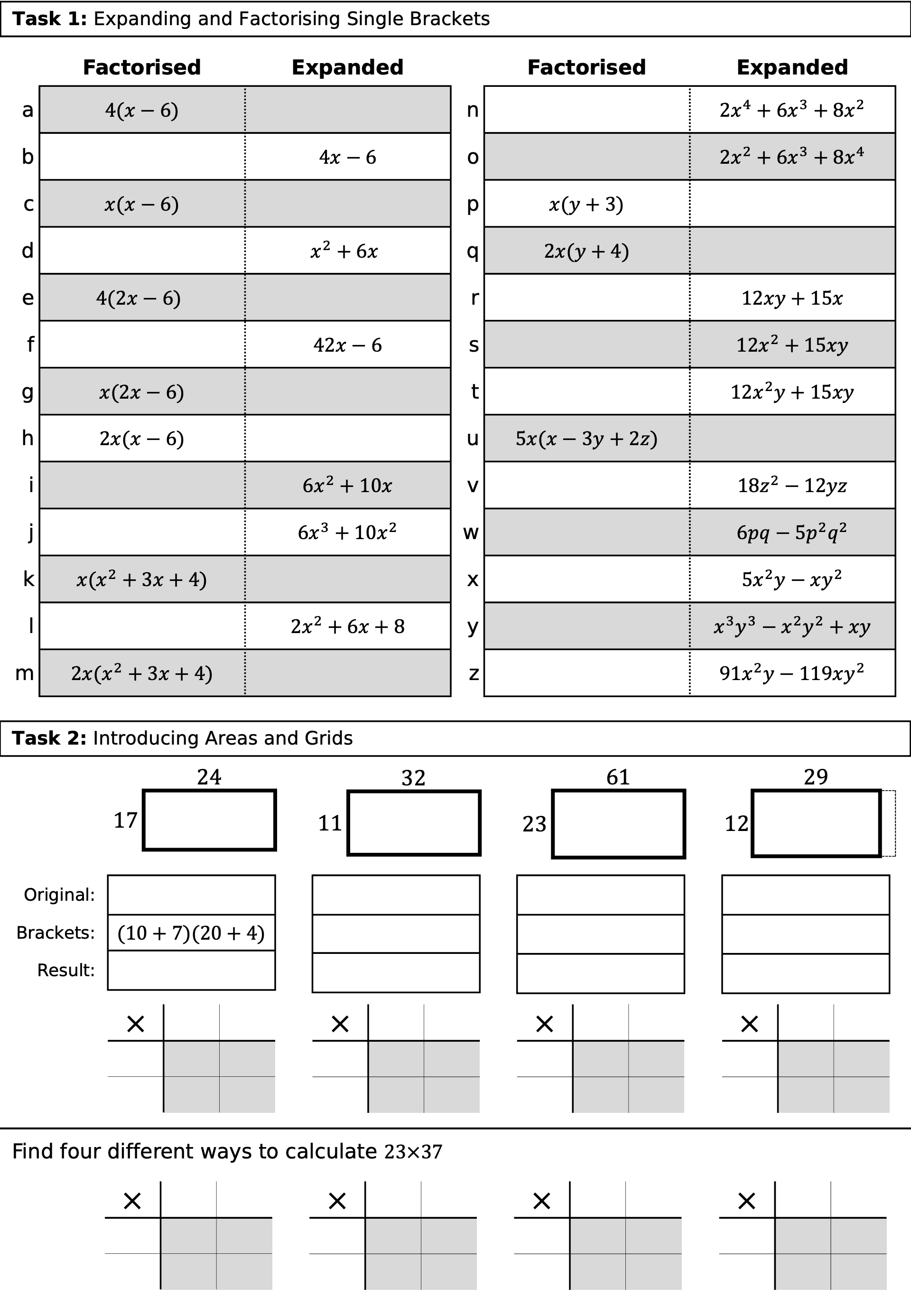Preview of Expanding and Factorising Quadratics