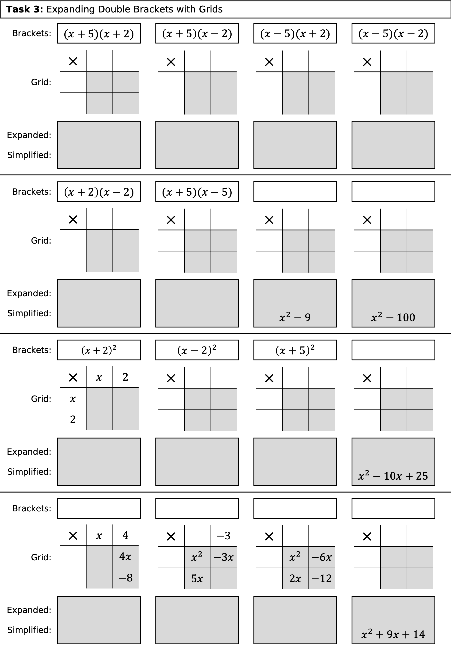 Preview of Expanding and Factorising Quadratics