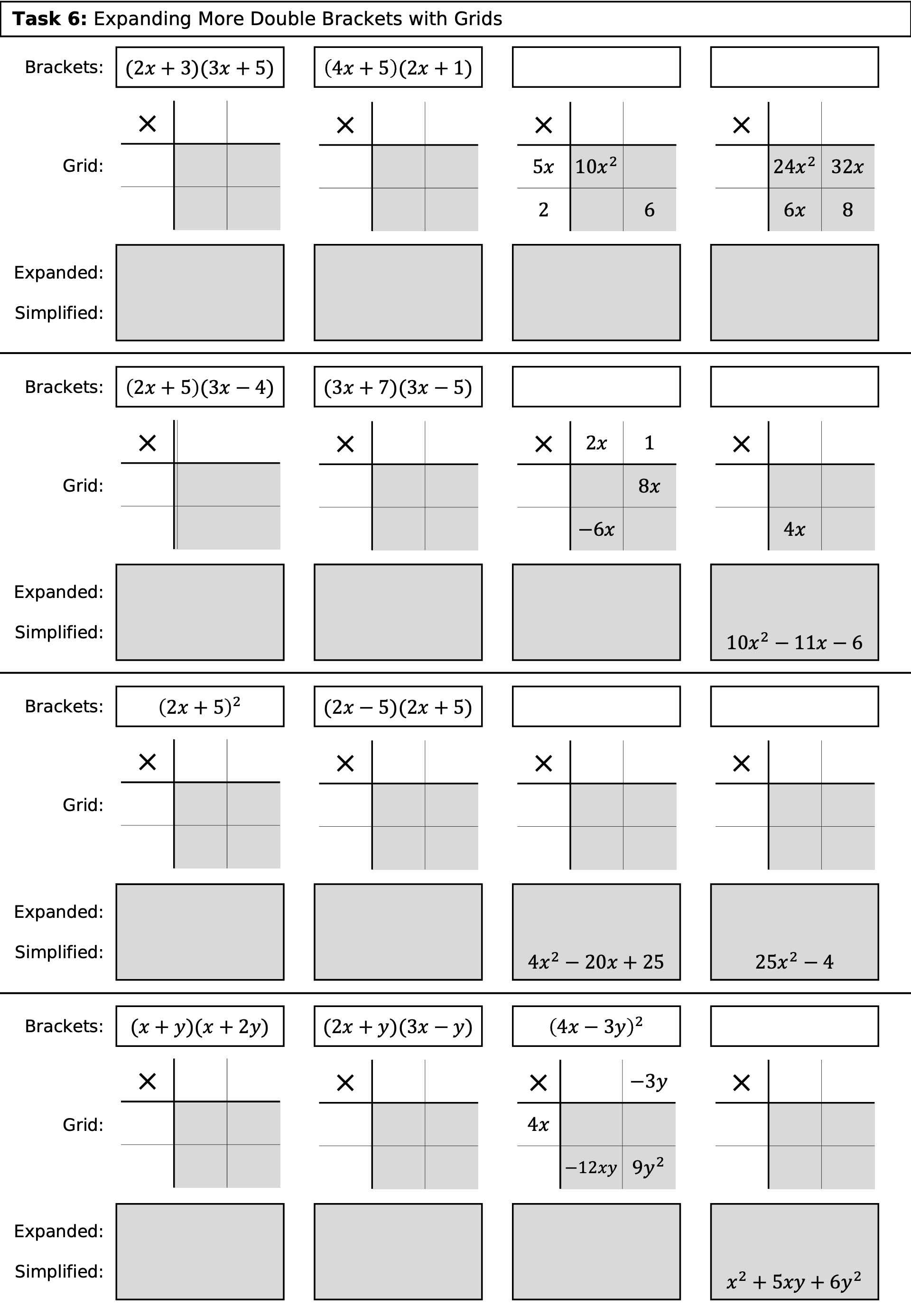 Preview of Expanding and Factorising Quadratics