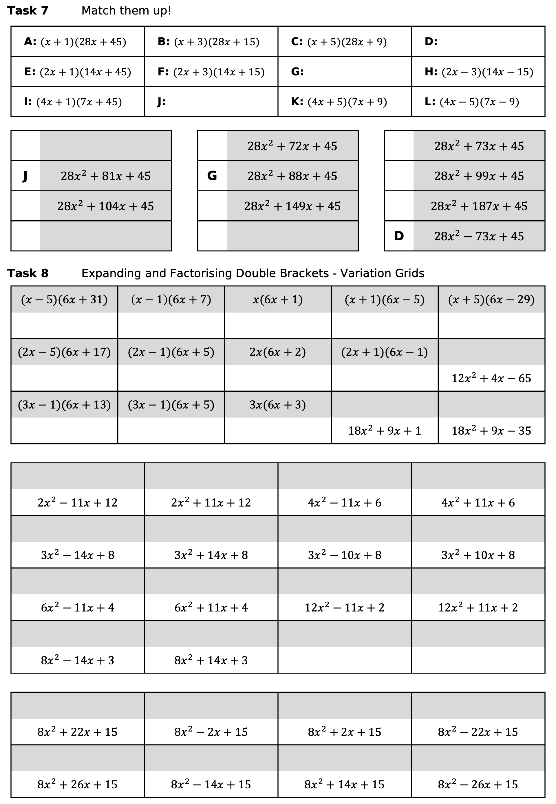 Preview of Expanding and Factorising Quadratics