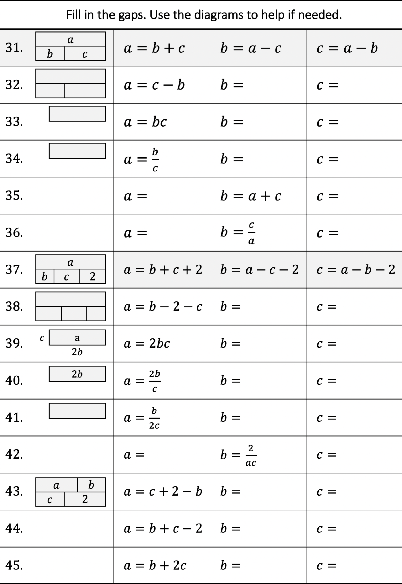 Rearranging formulae worksheet page 4