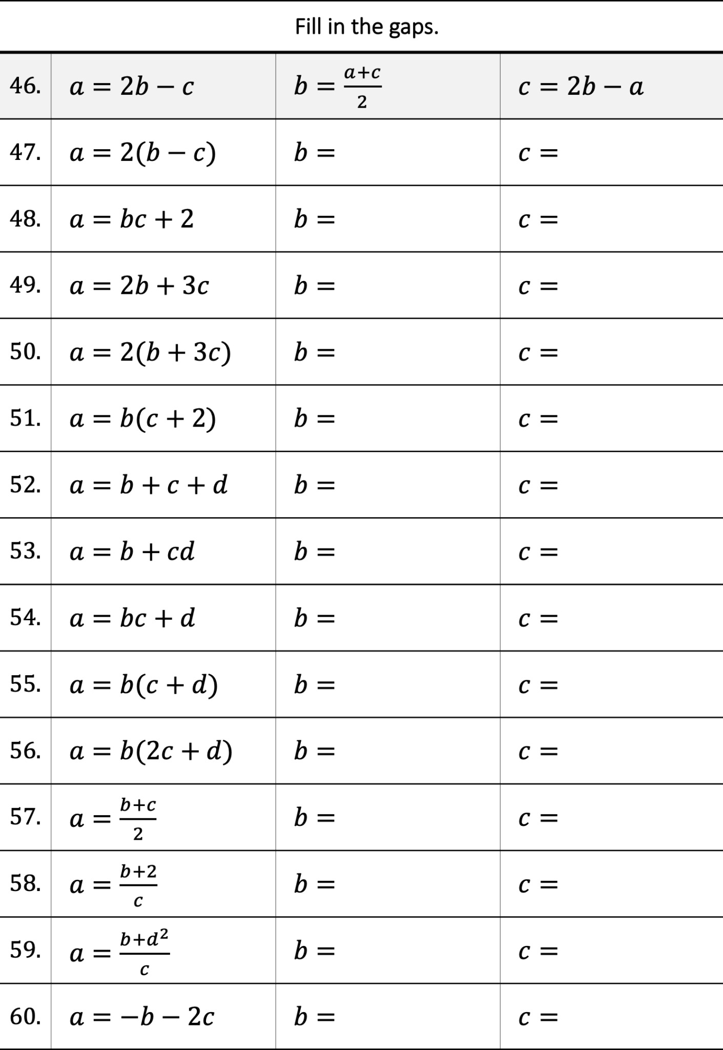 Rearranging formulae worksheet page 5