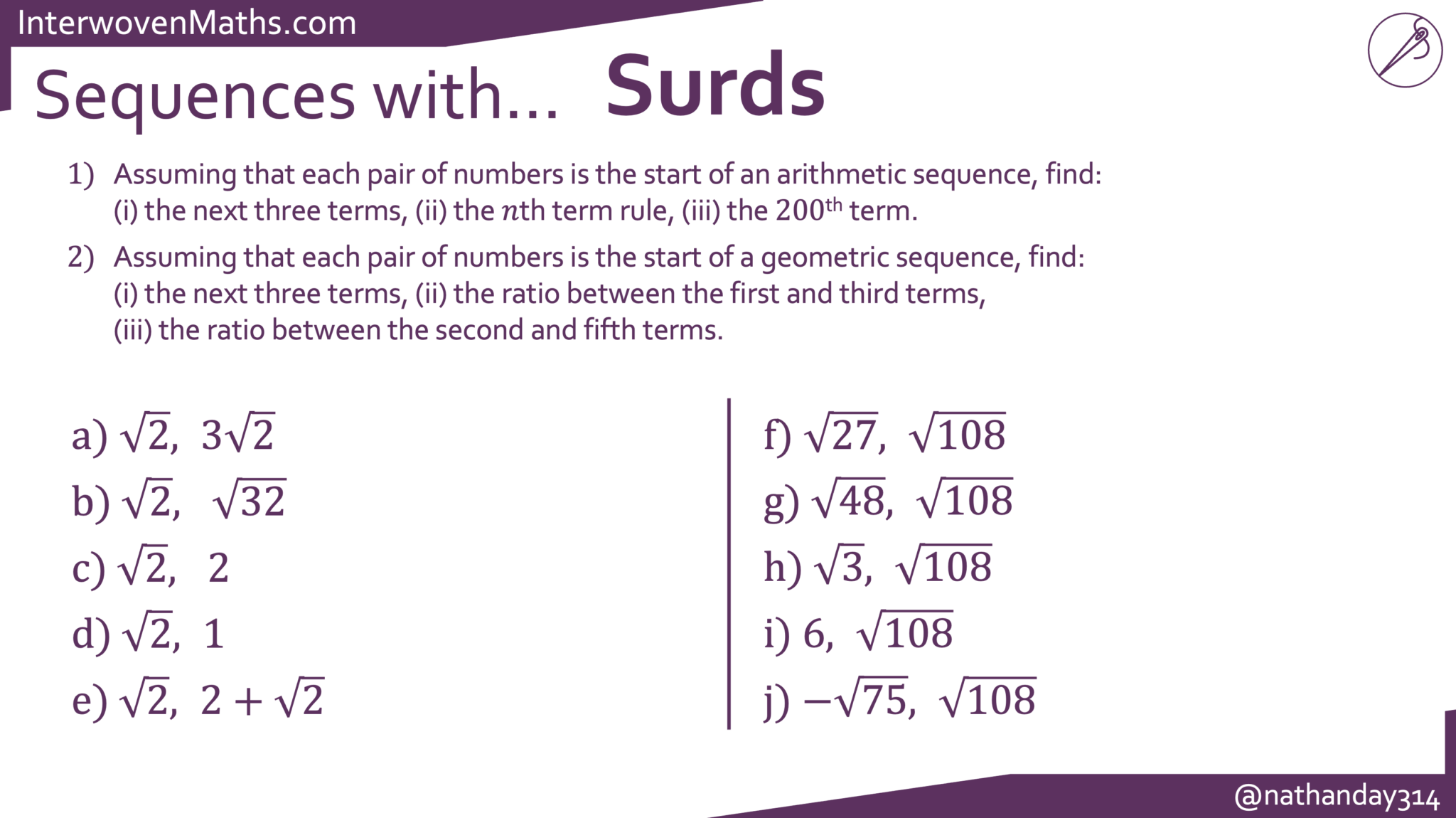 Preview of Sequences with Surds