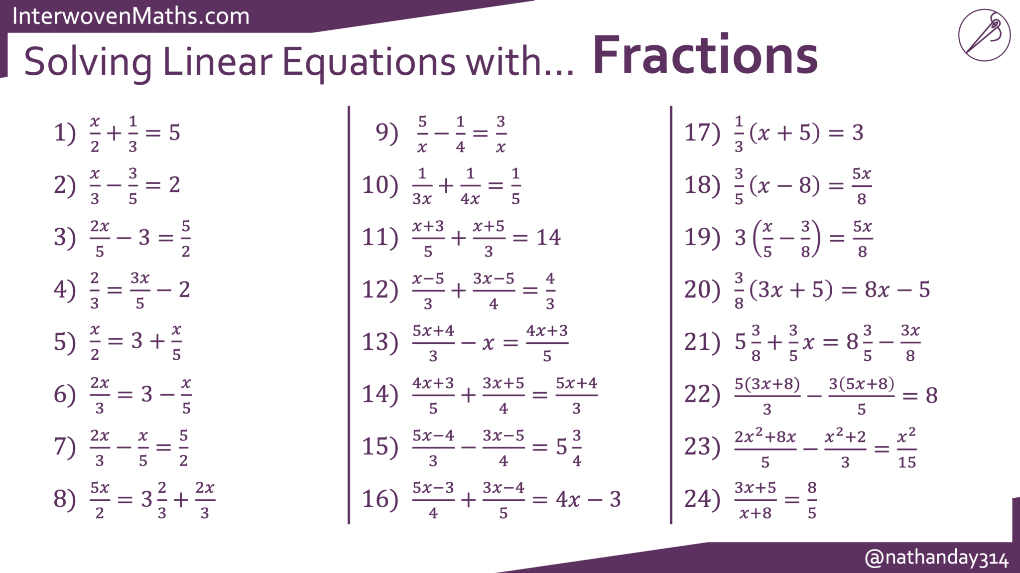 Preview of Solving Linear Equations with Fractions