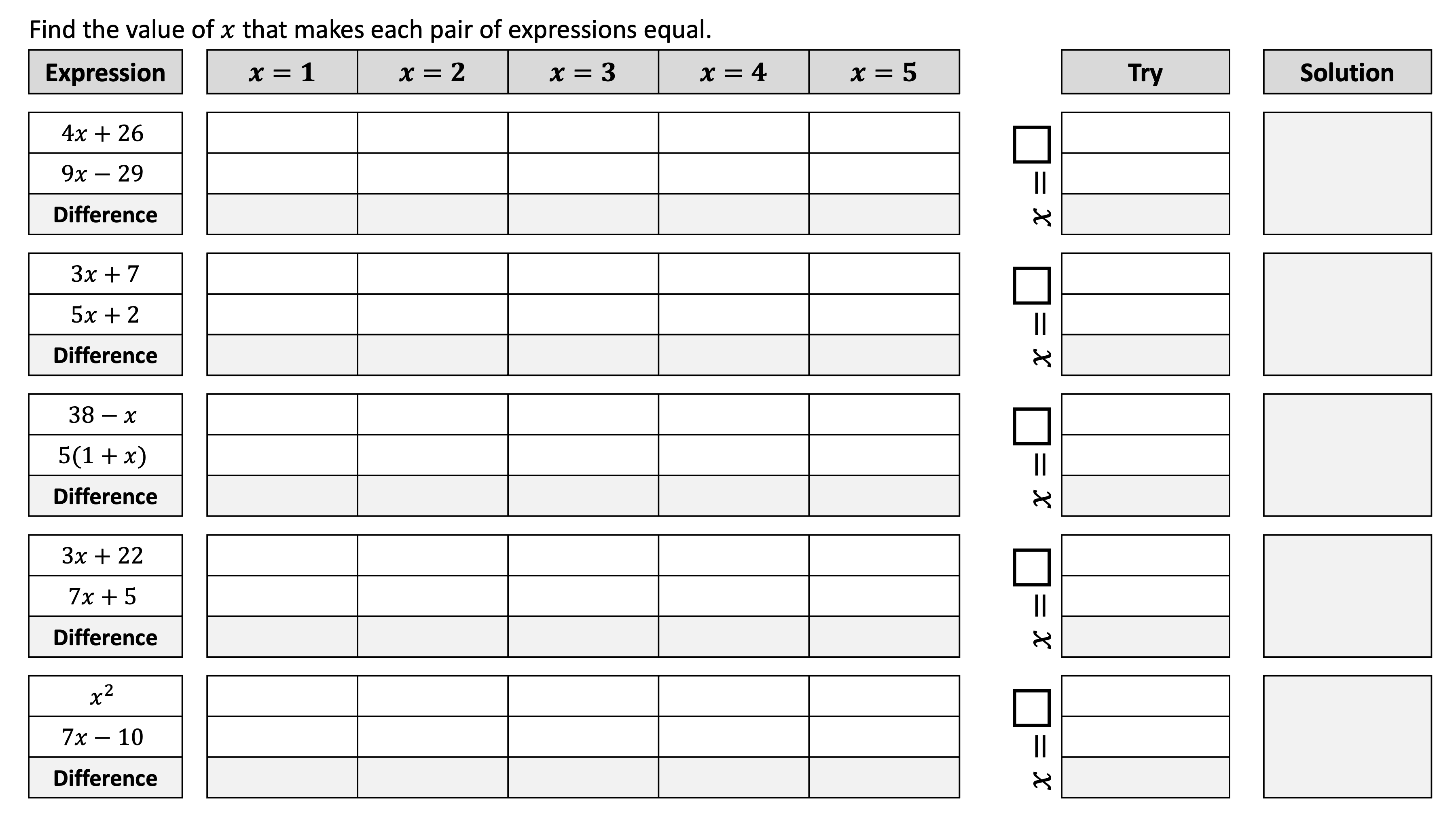 Substituting to Solve task page 2