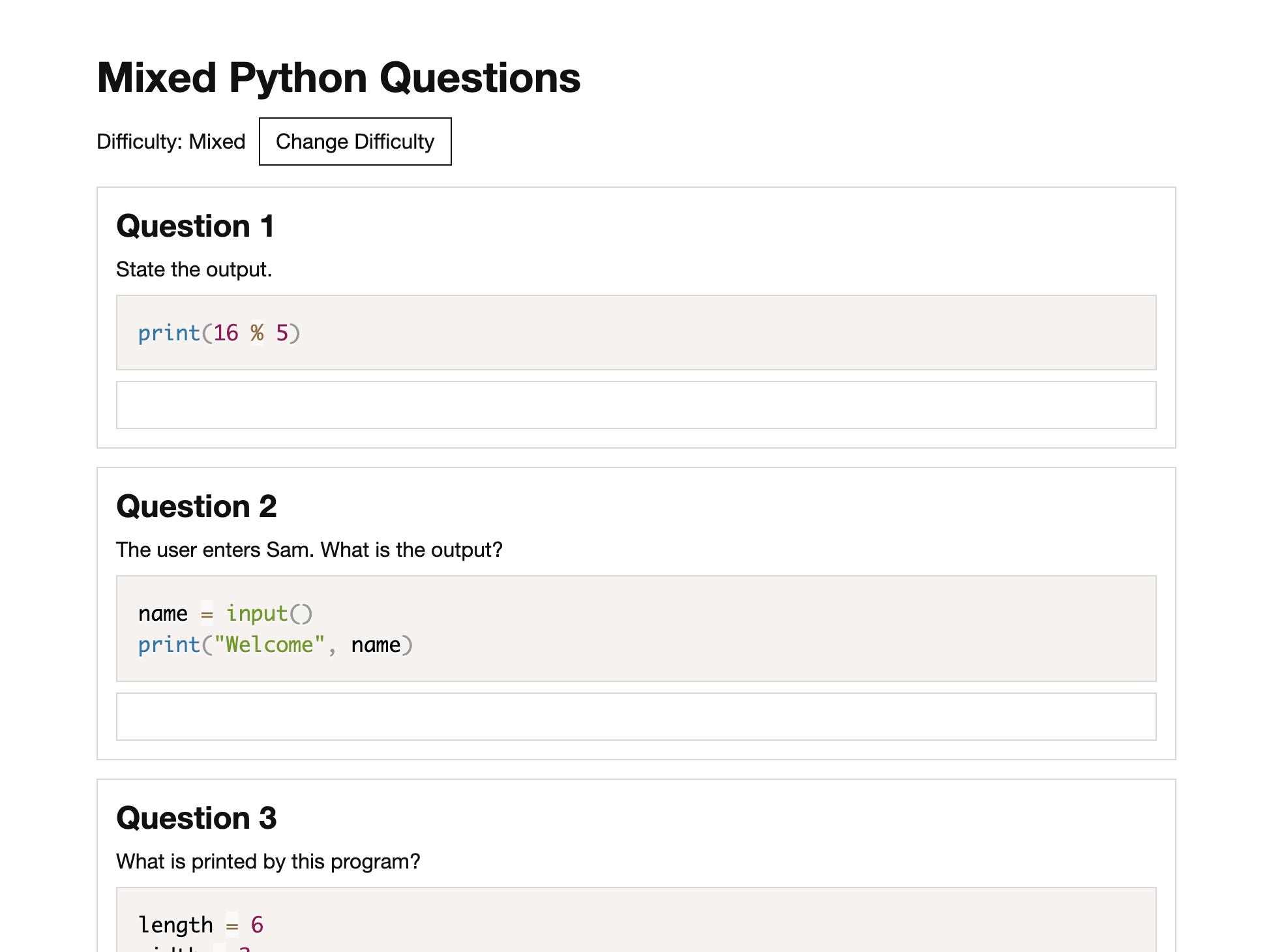 Preview of Mixed Python Questions